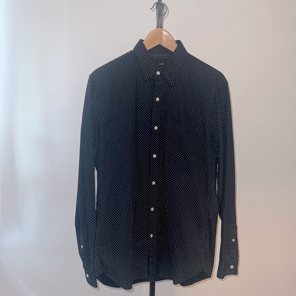 J Crew Collar Shirt, Navy, Polka Dot, Medium
